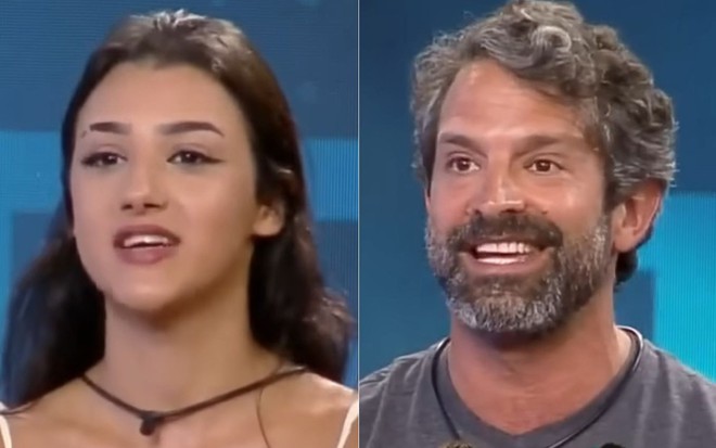 Montagem com imagens de Bia Miranda (à esq.) e Iran Malfitano em A Fazenda 14