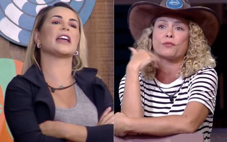 Montagem com imagens de Deolane Bezerra (à esq.) e Bárbara Borges em A Fazenda 14