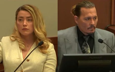 Amber Heard à esquerda e Johnny Depp à direita