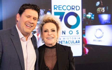 Michael Keller e Ana Maria Braga no Record 70 do Domingo Espetacular