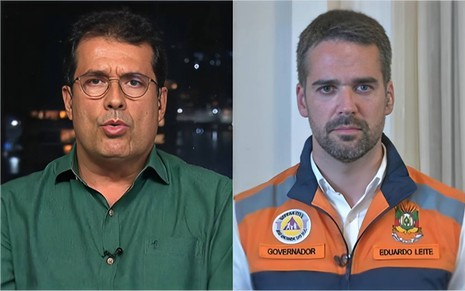 Fotos de André Trigueiro e Eduardo Leite durante o Em Pauta, da GloboNews