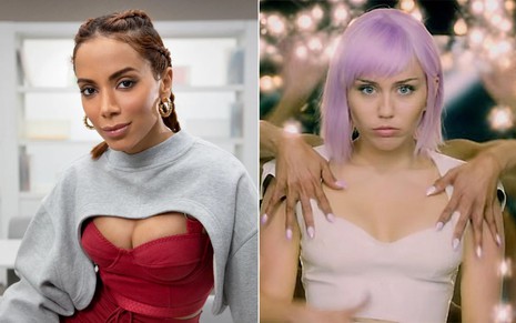 Montagem com Anitta à esquerda em Elite e Miley Cyrus como Ashley O à direita em Black Mirror