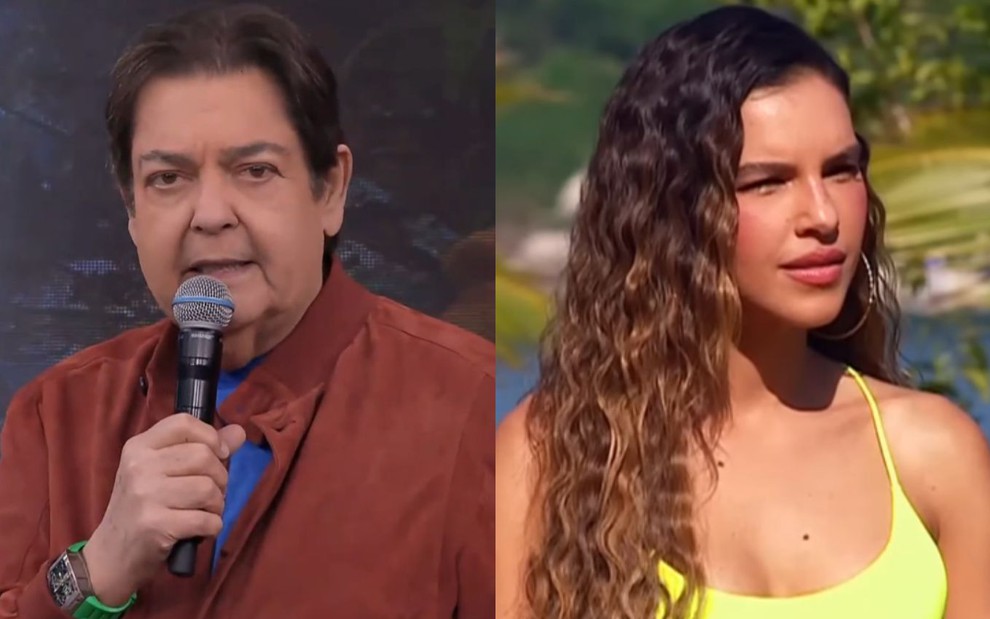 Montagem com Fausto Silva no Faustão na Band e Mariana Rios na Ilha Record