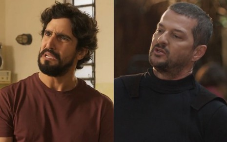 Montagem com cenas dos atores Renato Góes e Marcelo Serrado nas novelas Mar do Sertão e Cara e Coragem