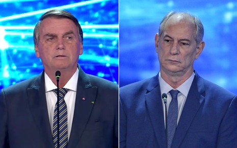 Montagem com Jair Bolsonaro à esquerda e Ciro Gomes à direita no debate da Band