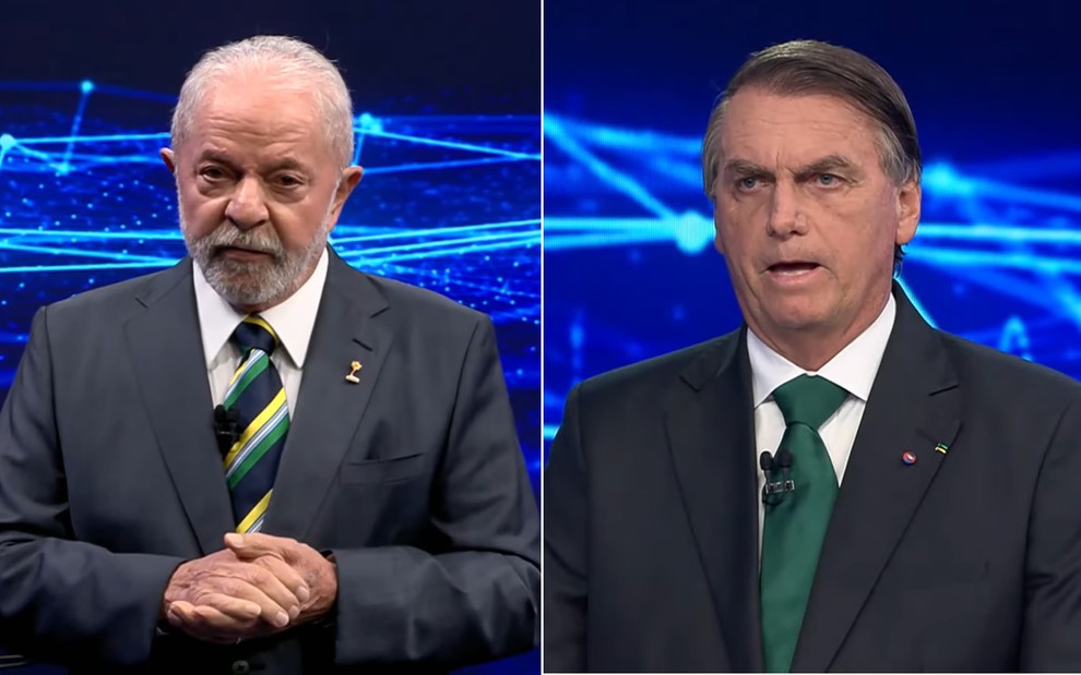 Montagem com Lula e Jair Bolsonaro no debate da Band no segundo turno