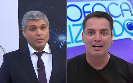 Joel Datena tem expressão de deboche no Brasil Urgente, enquanto Leo Dias aparece chocado no Fofocalizando