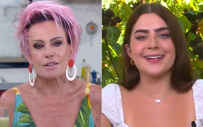 Montagem de fotos com Ana Maria Braga e Jade Picon no Café com o Eliminado do Mais Você, da Globo