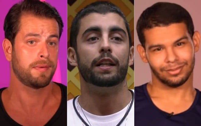 Montagem de fotos com Gustavo Marsengo, Pedro Scooby e Vinicius Fernandes, opções de votação na enquete do BBB 22