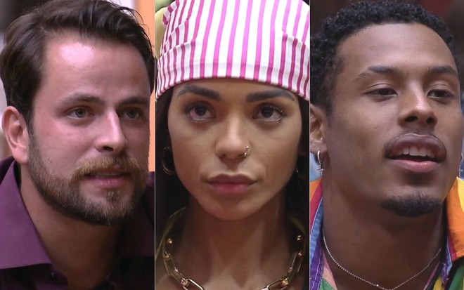 Montagem de fotos com Gustavo Marsengo, Brunna Gonçalves e Paulo André na votação do BBB 22