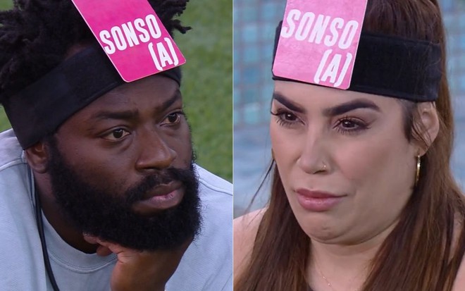 Montagem de fotos com Douglas Silva e Naiara Azevedo no Jogo da Discórdia do BBB 22