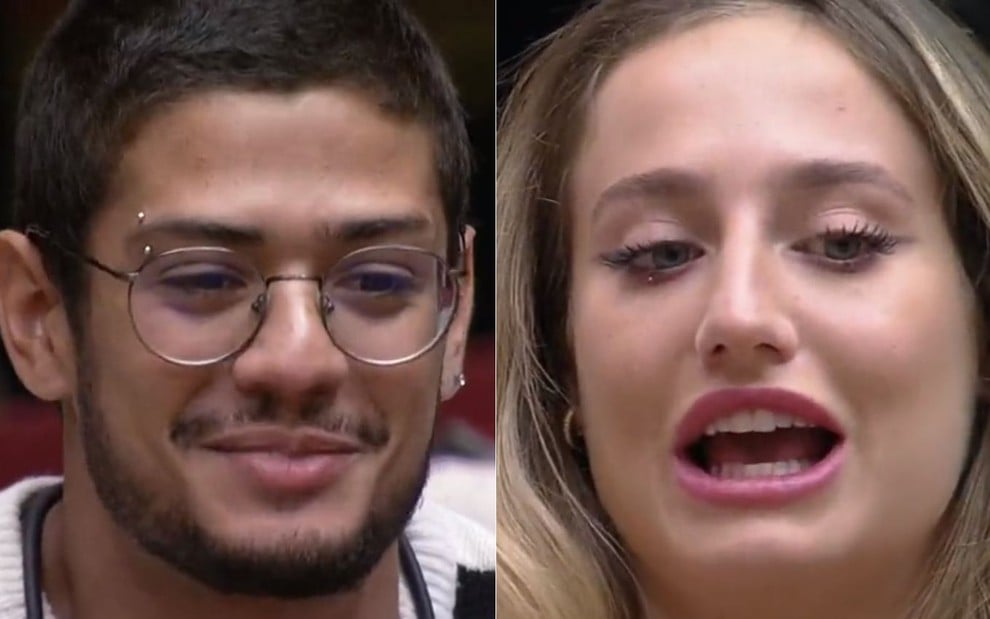 Montagem de fotos com Gabriel Santana e Bruna Griphao, que disputam votação da enquete do BBB 23