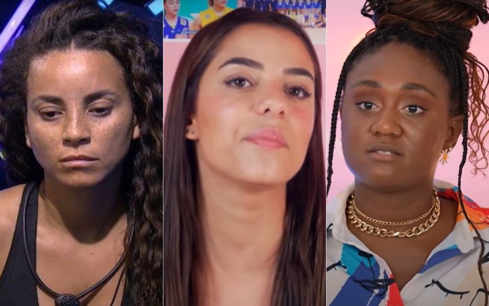 Montagem de fotos com Domitila Barros, Key Alves e Sarah Aline, que estão no oitavo paredão do BBB 23