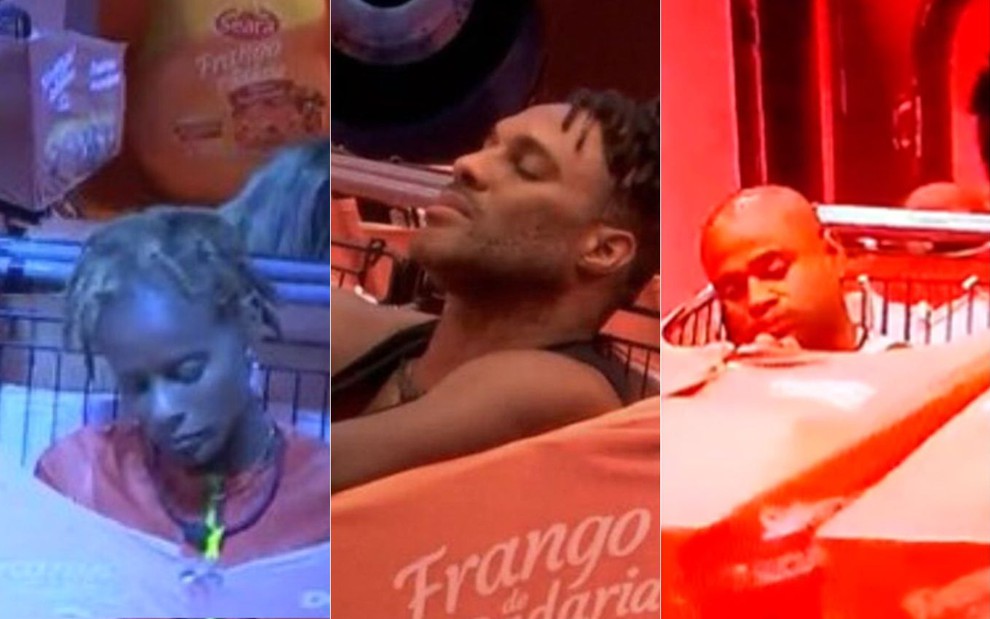 Montagem de fotos com Aline Wirley, Fred Nicácio e Cezar Black na prova de resistência do BBB 23