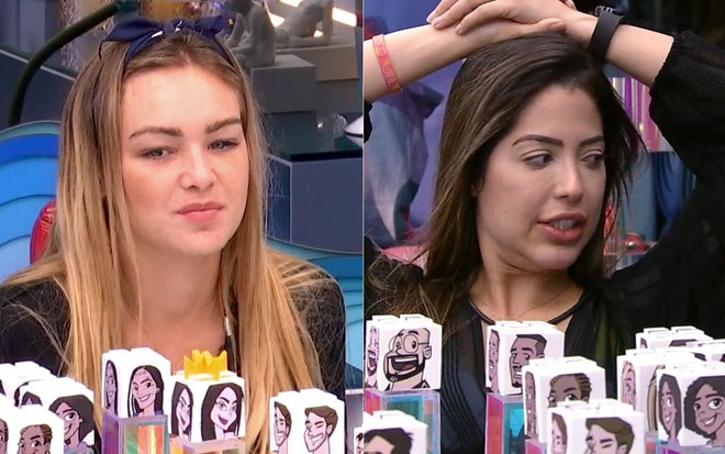 Montagem com imagens de Bárbara Heck (à esq.) e Laís Caldas no quarto do Líder do BBB 22