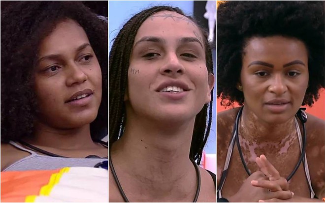 Imagens de Jessilane olhando para o lado, Linn olha para cima e Natália olha para baixo