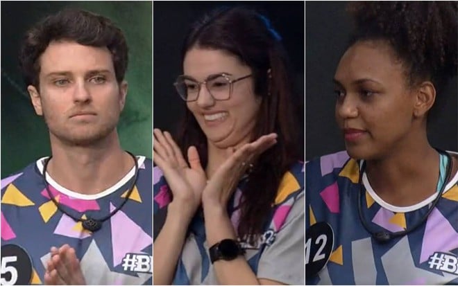 Montagem de fotos com Lucas Bissoli, Eslovênia Marques e Jessilane Alves na Prova do Líder BBB 22