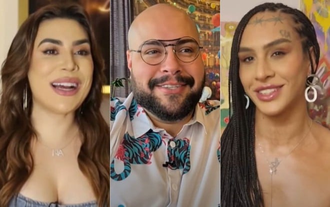 Montagem de fotos com Jade Picon, Tiago Abravanel e Linn da Quebrada, participantes confirmados no BBB22, da Globo