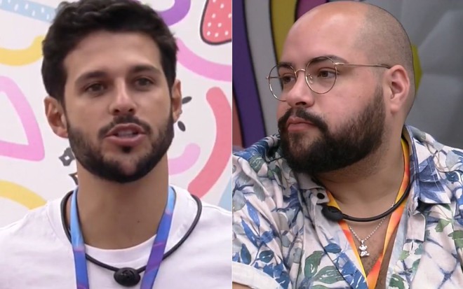 Montagem com imagens de Rodrigo Mussi (à esq.) e Tiago Abravanel (à dir.) no quarto Lollipop do BBB 22