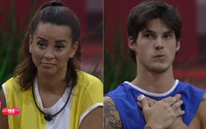 Montagem com imagens de Domitila Barros (à esq.) e Gabriel Tavares no Jogo da Discórdia do BBB 23
