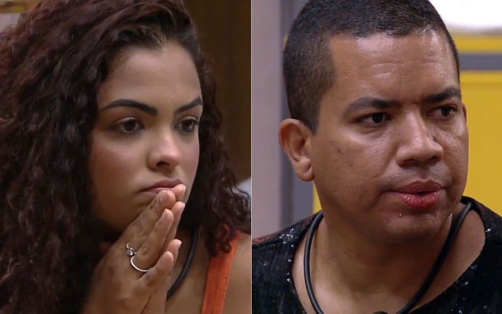 Montagem com imagens de Paula Freitas (à esq.) e Bruno Nogueira no BBB 23