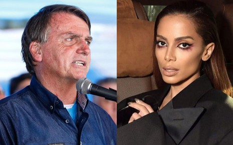 Uma montagem com o presidente Jair Messias Bolsonaro, à esquerda, e a cantora Anitta, à direita, em fotos publicadas no Instagram