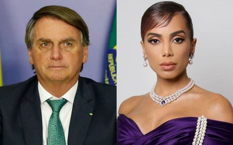 Jair Bolsonaro e Anitta estão lado a lado na montagem