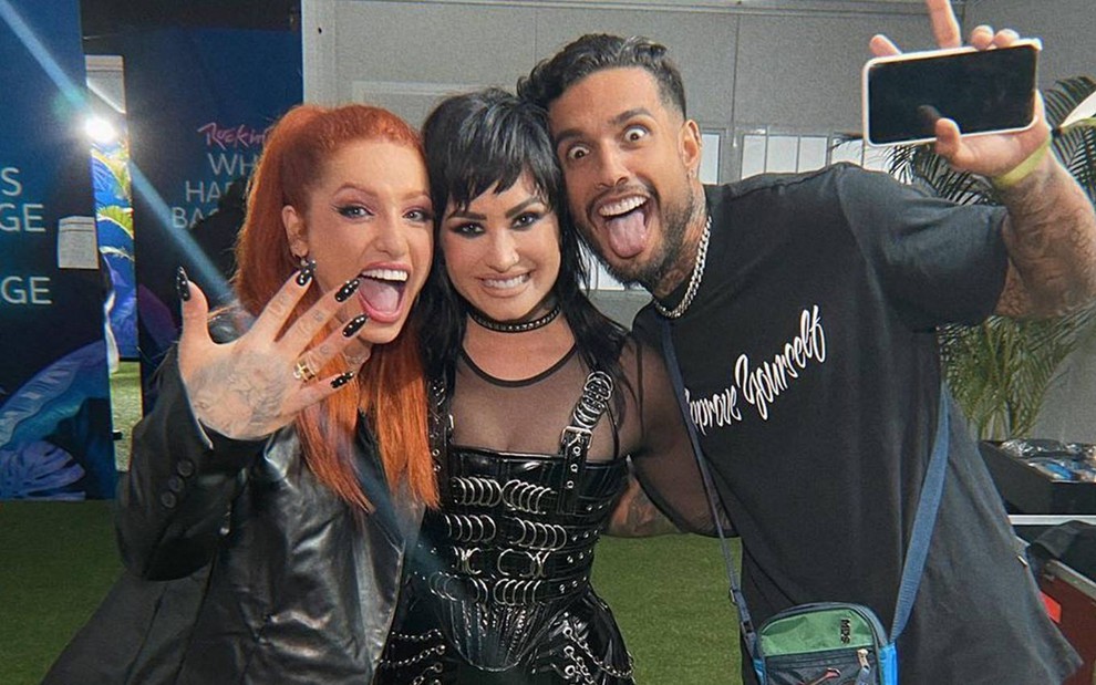 Brenda Paixão, Matheus Sampaio e Demi Lovato no Rock In Rio