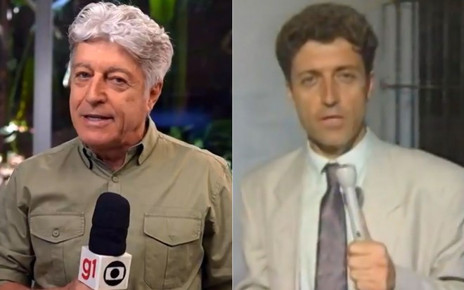 Montagem com Caco Barcellos atualmente e em 1992