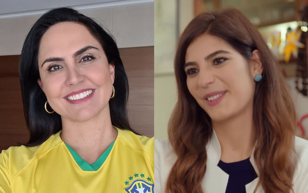 Carla Cecato com a camisa amarela do Brasil; Andréia Sadi na GloboNews