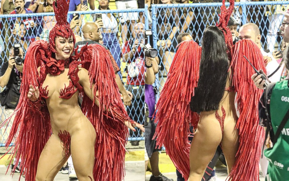 Paolla Oliveira com tapa-sexo para cobrir as partes íntimas no desfile da Grande Rio