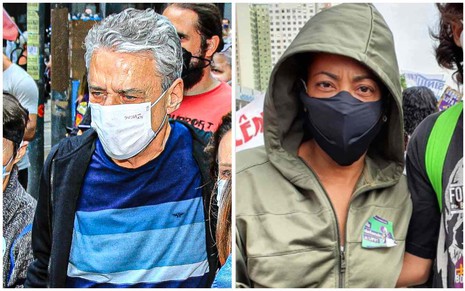 Chico Buarque e Samantha Schmütz em manifestação contra o governo de Jair Bolsonaro