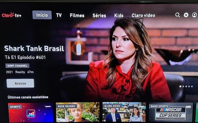 Menu do app Claro TV+