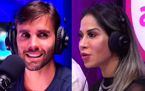 Na montagem: Daniel Cady (à esquerda) e Maíra Cardi (à direita) em podcast