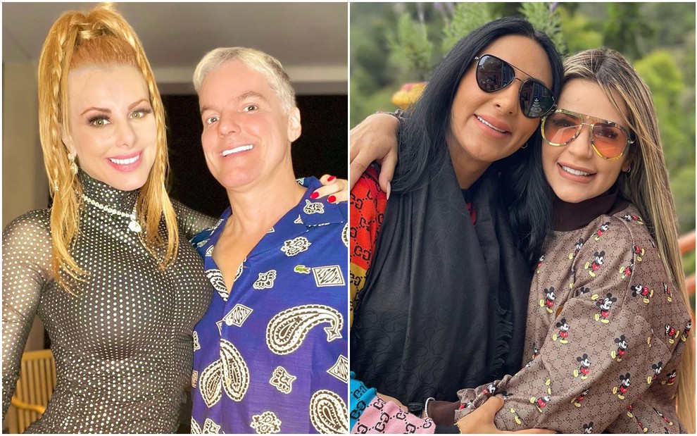 Montagem de fotos de Deborah Albuquerque e Bruno Salomão e Dayanne e Deolane Bezerra