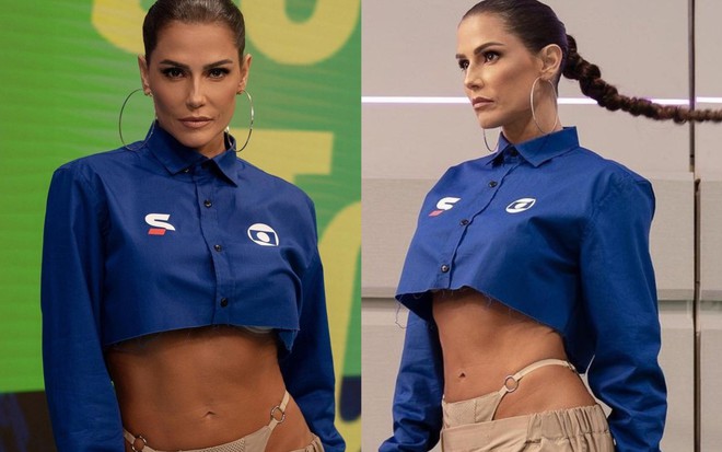 Na montagem: Deborah Secco está com um cropped e calcinha à mostra