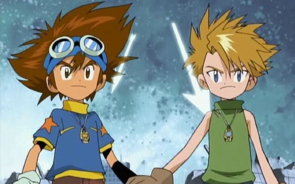 Tai e Matt, protagonistas de Digimon, em cena do desenho