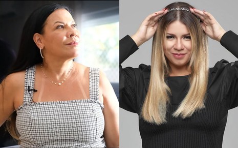 Uma montagem com Ruth Moreira, à esquerda, em entrevista veiculada no YouTube, e Marília Mendonça, à direita, em foto publicada no Instagram
