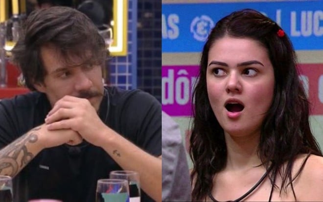 Duas imagens, uma de Eliezer, à esquerda, e outra de Eslovênia, à direita na casa do BBB 22