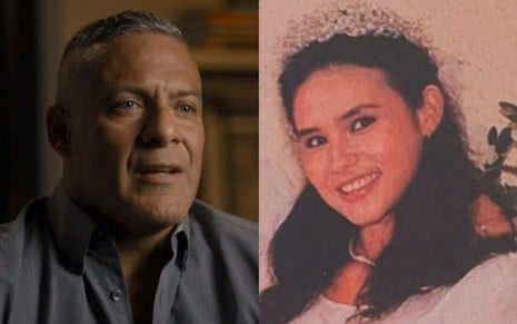 Marcos Santos no documentário Pacto Brutal, da HBO Max (à esquerda); e Paula Thomaz vestida de noiva (à direita)