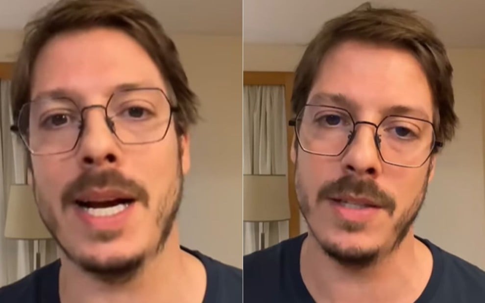 Fábio Porchat de óculos de grau e camiseta escura em vídeo publicado no Instagram