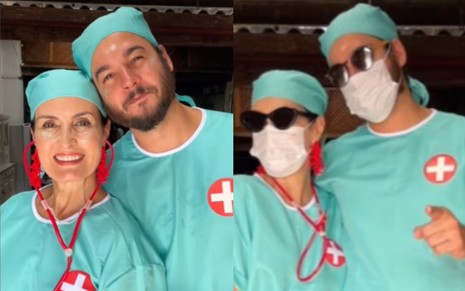 Fátima Bernardes e Túlio Gadêlha fantasias de enfermeiros no Carnaval