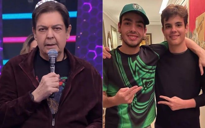 Montagem de fotos com Faustão na Band e de João Guilherme e João Guilherme Silva