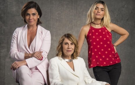 As atrizes Giovanna Antonelli, Renata Sorrah e Vanessa Giácomo como Lívia, Stella e Cléo em Filhas de Eva