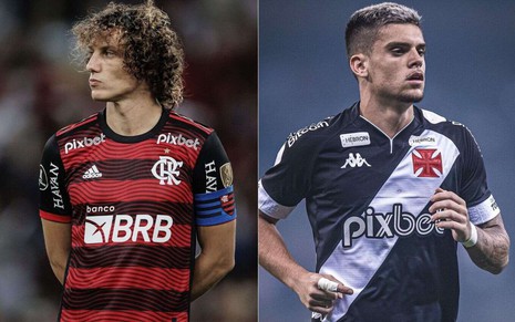 Imagem com David Luiz (Flamengo), à esquerda, e Gabriel Pec (Vasco), à direita