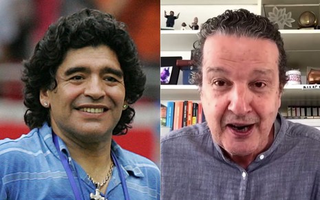 Montagem de fotos com o craque argentino Diego Maradona (à esq.) e o jornalista esportivo Juca Kfouri (à dir.)
