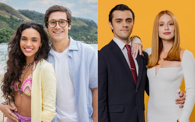 Montagem com fotos de Giovana Cordeiro, Nicolas Prattes, Felipe Simas e Marina Ruy Barbosa como seus personagens em Fuzuê