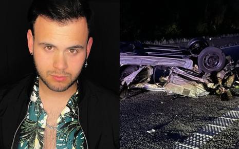 Imagem de Gabriel Miranda, filho de Gretchen, e do carro após acidente