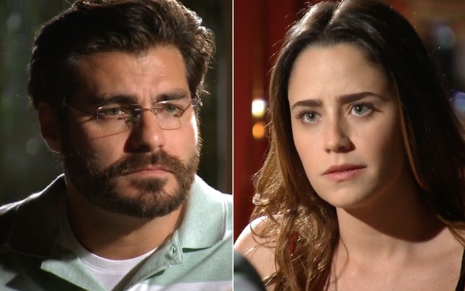 Montagem com o ator Thiago Lacerda à esquerda como Lúcio e a atriz Fernanda Vasconcellos à direita como a Ana em cena de A Vida da Gente