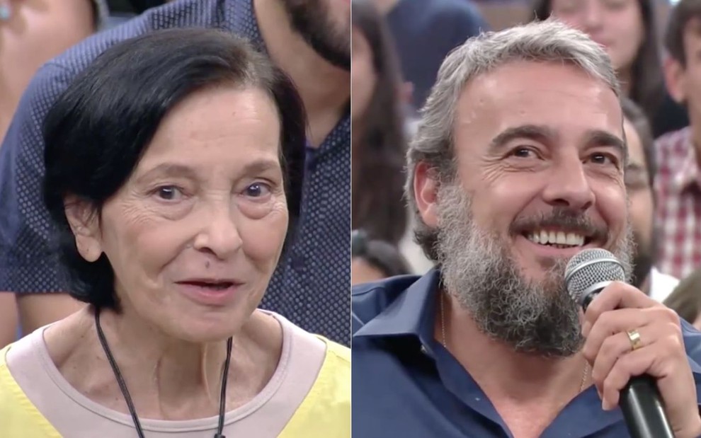 Montagem de fotos com Rosa Linda Maria Borges (à esq.) e seu, filho o ator Alexandre Borges (à direita) no Altas Horas exibido na Globo 9 de maio de 2015